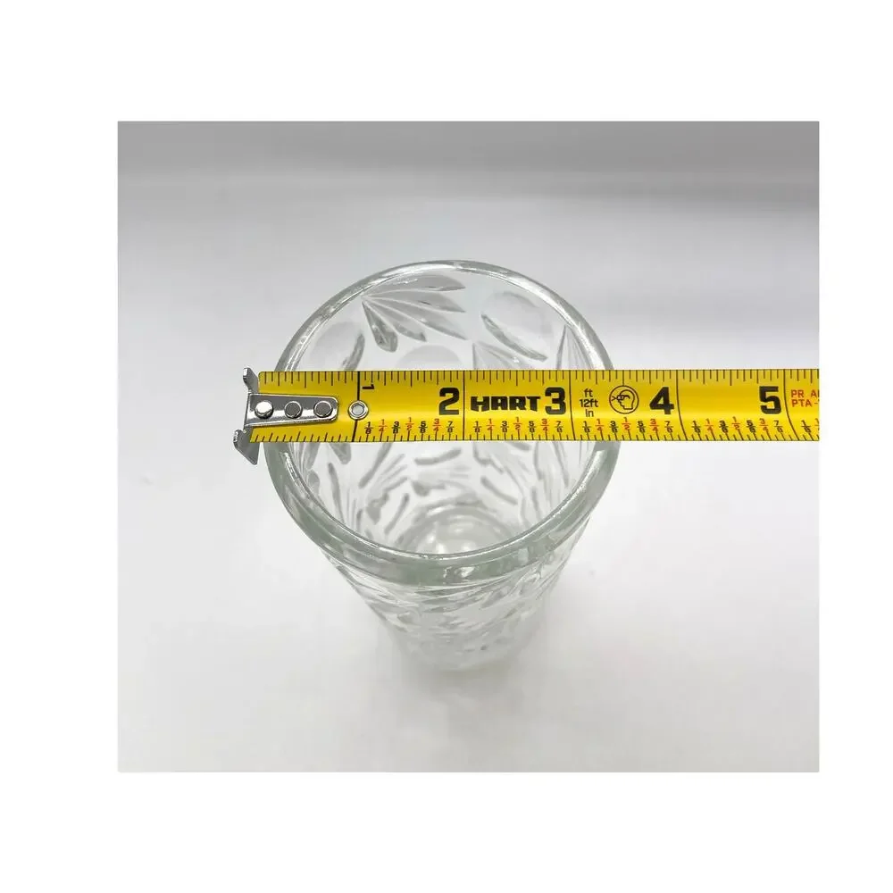 Vintage MCM Czech Republic Clear Cut Pressed Glass Cylander Vase 6 7/8”
